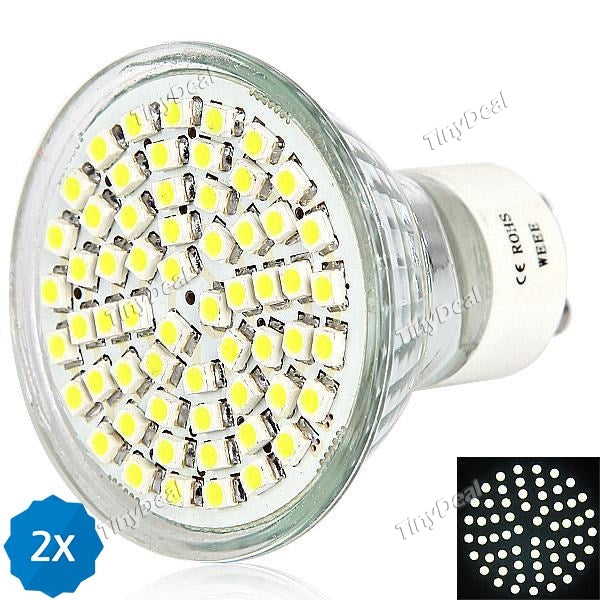 2pcs 220-240V GU10 3.5W 400LM 60-LED SMD 3528 LED Spot Light 6000-6500K - Natural White