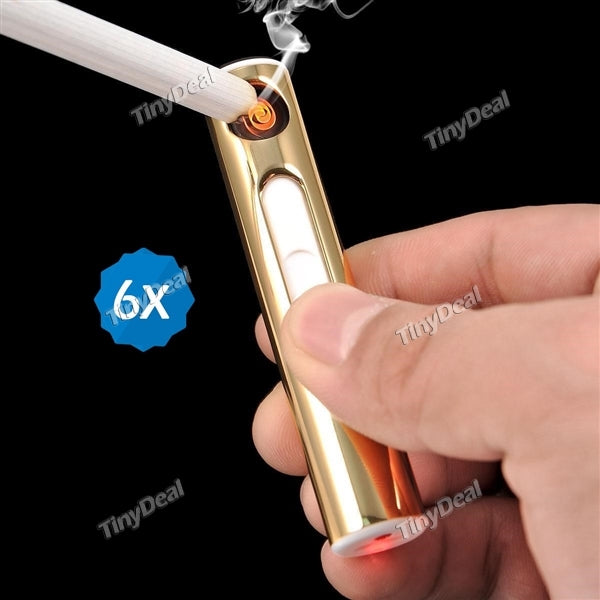6pcs USB Rechargeable Cigarette Lighter with Red LED Light - Assorted Color