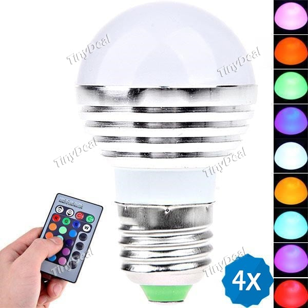 4pcs 85-265V E27 3W 180LM LED RGB Remote Control Globe Bulb