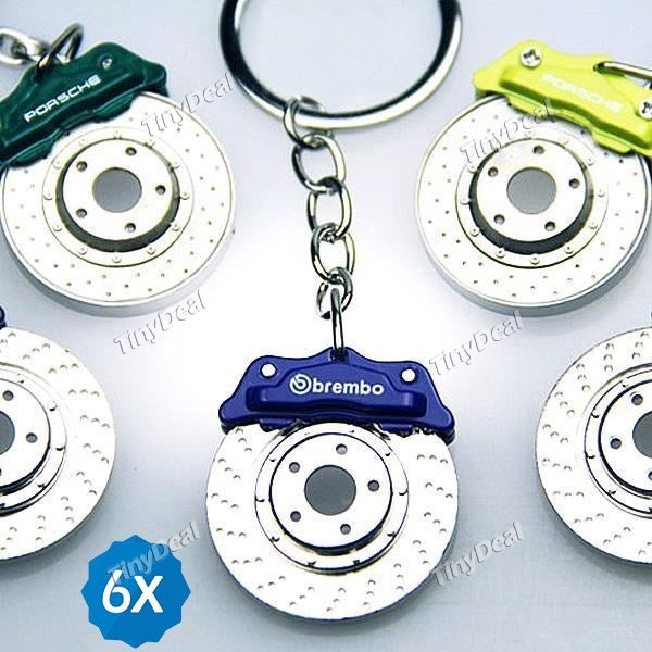 6pcs Disc Brake Style Design Key Ring Car Keychain Key Chain Fashion Men Jewelry - Color Assorted