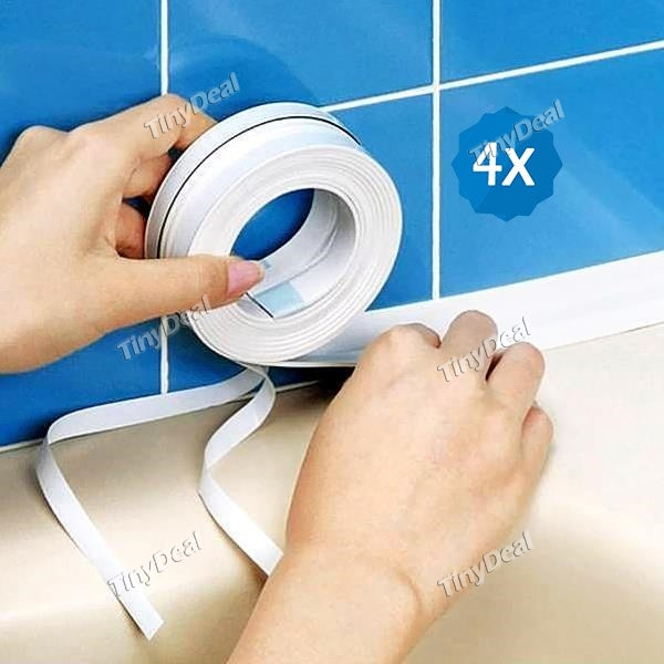 4pcs Bath Sink Wall Sealing Strip Water Resistant Mildew Proof Self-adhesive Tape
