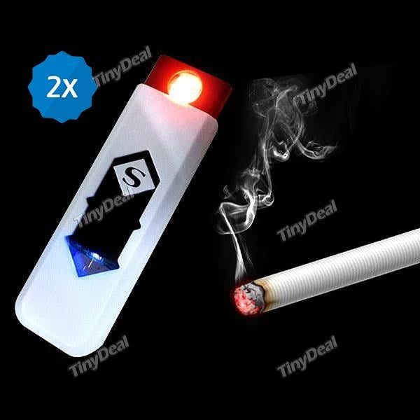 2pcs USB Rechargeable Cigarette Lighter with Red LED Light
