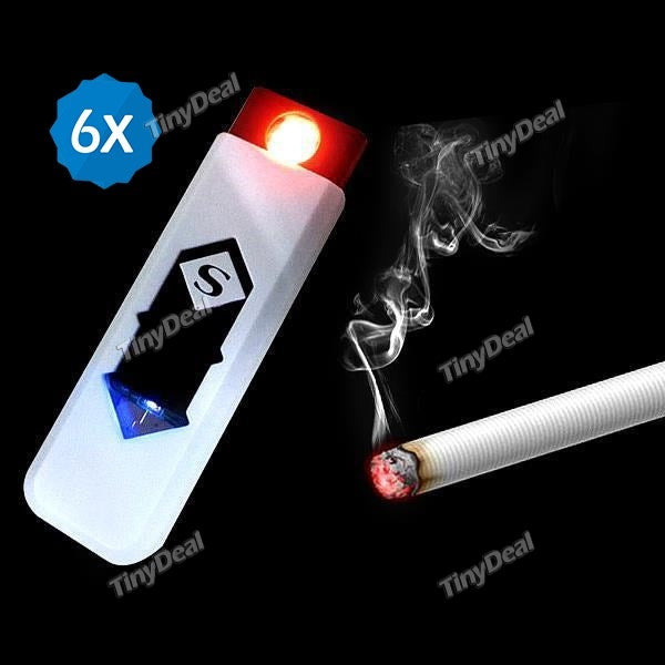 6pcs USB Rechargeable Cigarette Lighter with Red LED Light