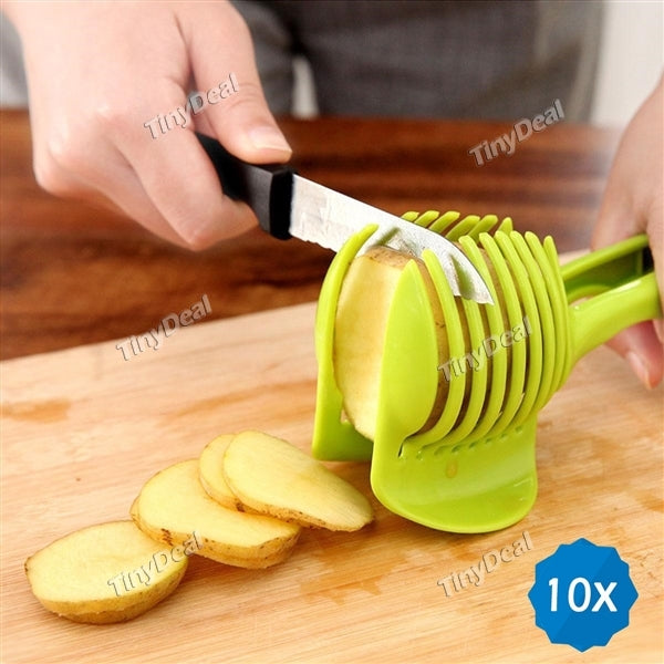 10pcs Creative Lemon Fruit Handheld Slicer Potato Tomato Onion Vegetable Fruit Cutter Holder Kitchen Tools