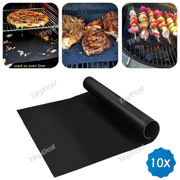 10pcs ZK50000 Reusable Non-Stick BBQ Grill Mat Pad Baking Sheet Meshes Portable Outdoor Picnic Cooking Barbecue Tool