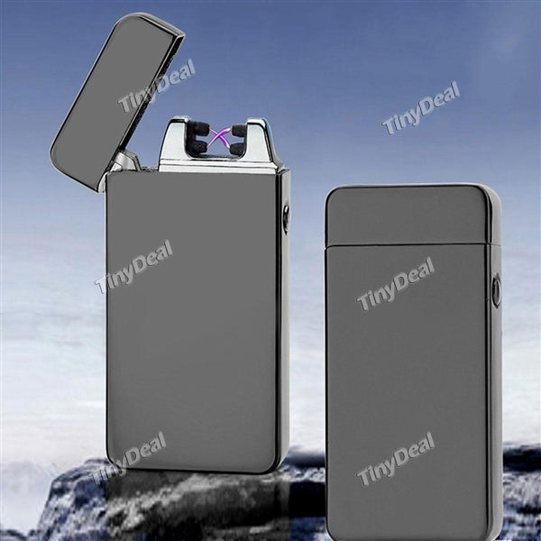 2pcs USB Electric Dual Arc Metal Flameless Torch Rechargeable Windproof Lighter for Outdoor Camping No Gas or Fuel