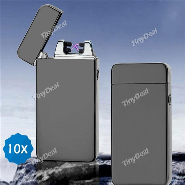 10pcs USB Electric Dual Arc Metal Flameless Torch Rechargeable Windproof Lighter for Outdoor Camping No Gas or Fuel