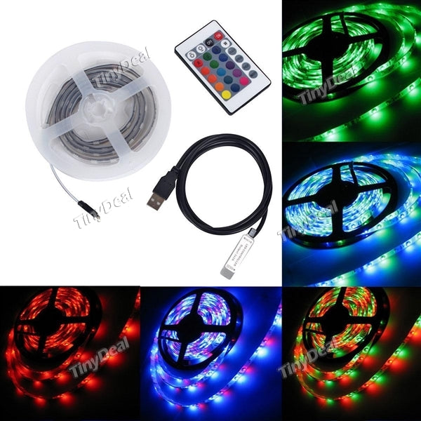 2pcs USB Powered 5V RGB LED Strip Light 1622 SMD for TV Background Lighting with Remote Controller