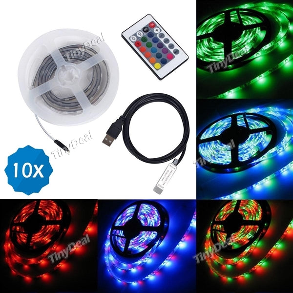 10pcs USB Powered 5V RGB LED Strip Light 1622 SMD for TV Background Lighting with Remote Controller