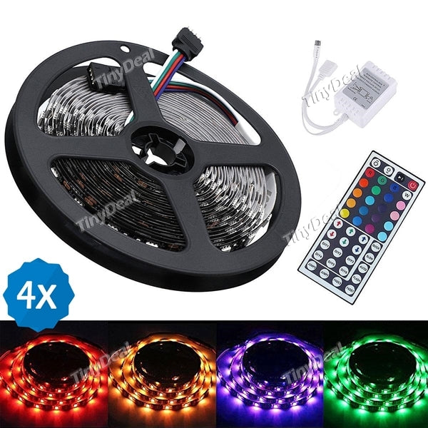 4pcs YWXLIGHT SMD 5050 300-LEDs Flexible Color Changing Strip Kit with IR Controller Indoor Decoration Lights
