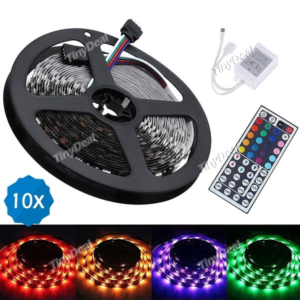 10pcs YWXLIGHT SMD 5050 300-LEDs Flexible Color Changing Strip Kit with IR Controller Indoor Decoration Lights