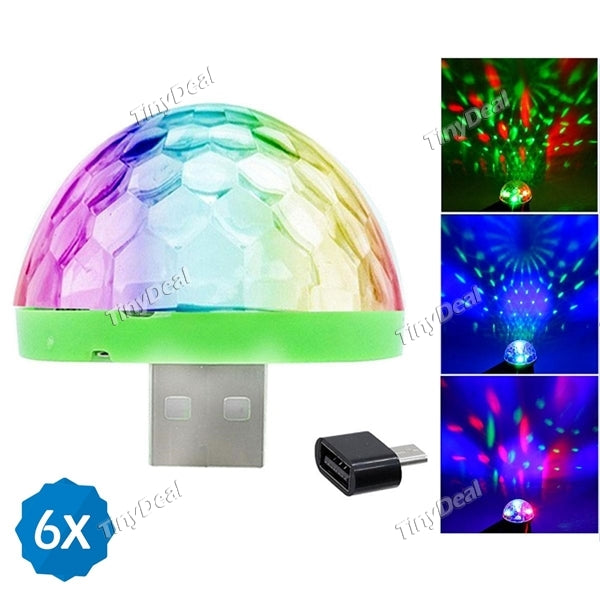 6pcs YWXLIGHT Micro USB Voice Activated Mini RGB LED Stage Lamp Magic Ball Disco Party Effect Light for Android Phone/ Computer