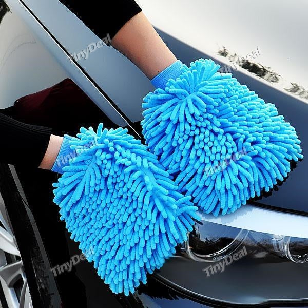 2pcs Super Car Wash Mitt Chenille Microfiber Scratch Free Wet/Dry Use Washing Gloves -Random Color
