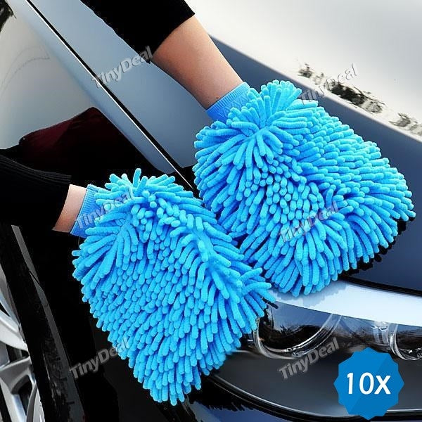 10pcs Super Car Wash Mitt Chenille Microfiber Scratch Free Wet/Dry Use Washing Gloves -Random Color