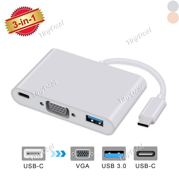 USB 3.1 Type-C to USB 3.0+USB-C/Type C+VGA Female Multiport Hub Adapter Converter for Apple Macbook Google Chrombok Pixel