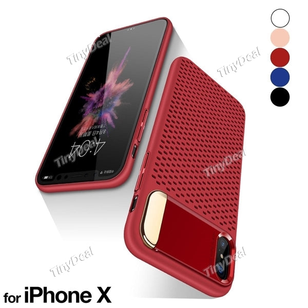 Joyroom Mesh Dissipating Heat Electroplated Hard PC Back Case With Stand Holder For iPhone X