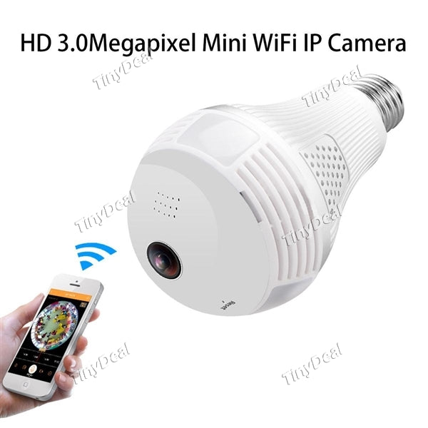 3.0MP 360 Degree Panoramic Fisheye Wireless WiFi Night Vision IP Camera E27 LED Light Bulb Camera