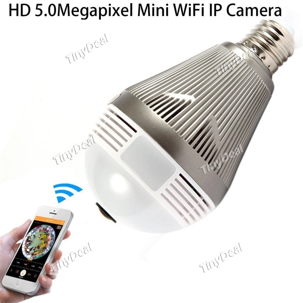 5.0MP 360 Degree Panoramic Fisheye Wireless WiFi Night Vision IP Camera E27 LED Light Bulb Camera