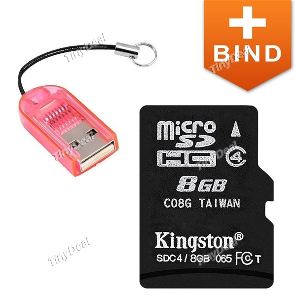 KINGSTON 8GB Class 4 Micro SDHC Memory Card + MicroSD/TransFlash/T-Flash/TF USB2.0 Memory Card Reader with Cover