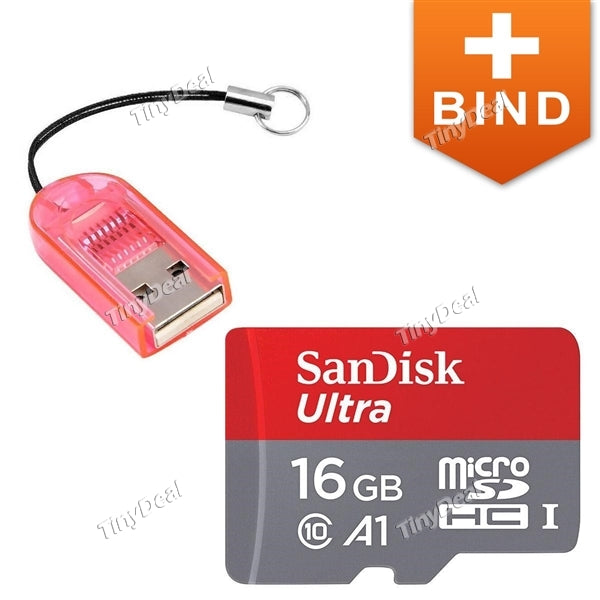 SanDisk A1 16GB UHS-I/Class 10 up to 98MB/s Micro SDHC Memory Card + Mini USB2.0 Memory Card Reader with Cover