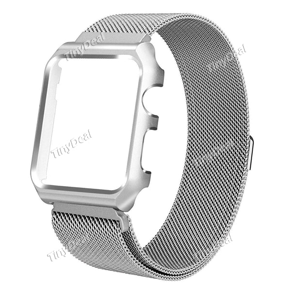 Milanese Loop Stainless Steel Magnetic Band w Metal Case f Apple Watch Series 1/2 Shockproof Replacement Band