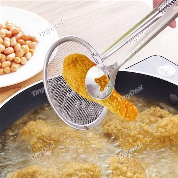 Kitchen Strainer Tongs Steel Clip Food Snack Fryer Strainer Frit Frying Tongs Mesh Strainer Oil Filter Drainer