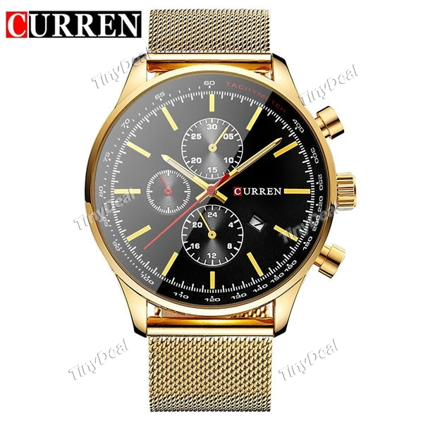 CURREN Quartz Watch Unisex Fashion Business 3 Sub-dials Wrist Watch with Steel Strap Waterproof Analog