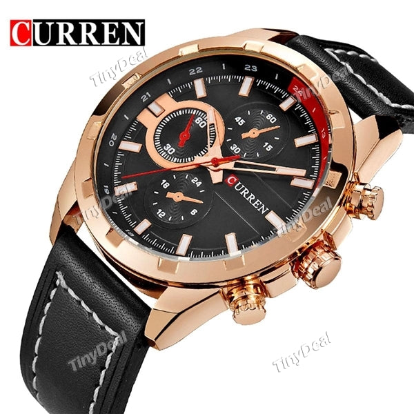 CURREN Quartz Watch For Man Fashion Business 3 Sub-dials Wrist Watch with Leather Strap Waterproof Analog