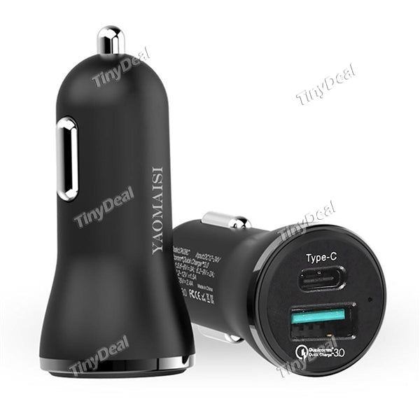 YAOMAISI Y-01 Quick Charge Dual Port USB Car Charger QC 3.0 + 3A Type-C Charging Ports for Mobile Phone Car Charger