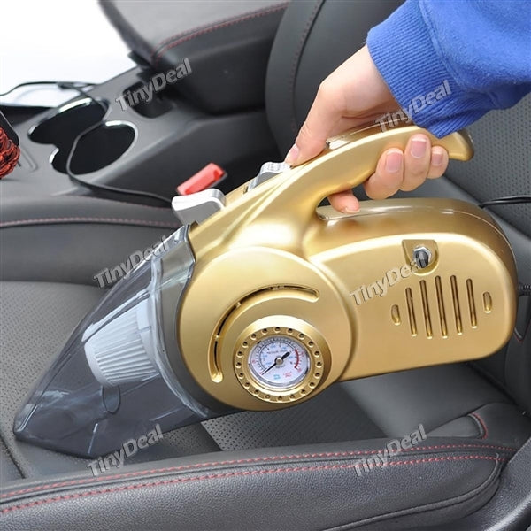 4-in-1 Car Vacuum Cleaner Tire Inflator Tire Pressure Gauge w/ Bright LED Light Wet/ Dry 12V 120W