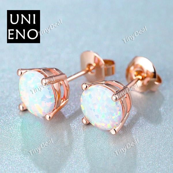 Round Created Earrings Rose Gold Tone Earrings Simulation Gems for Women Girls (8mm)
