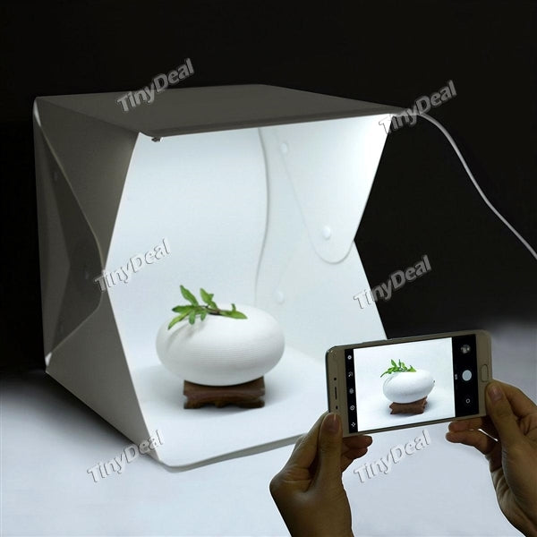 Mini Folding Photo Studio Kit Portable Photography Home Studio Box with LED Light (White Black BackGrounds)