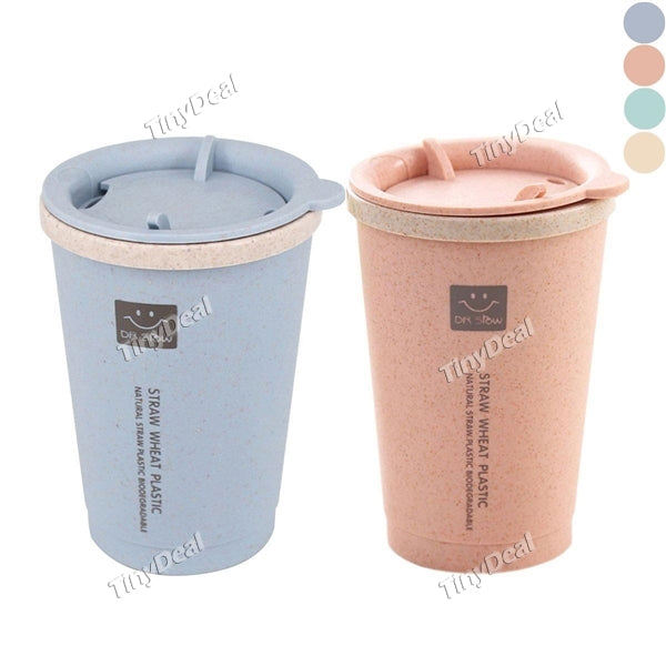 Wheat Straw Environmental Protection Water Bottle Creative Outdoor Portable Double Layer Coffer Cup w Cover