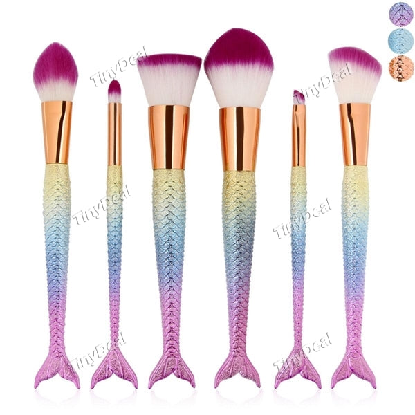 6pcs Makeup Brushes Colorful Mermaid Shape Makeup Brush Set Professional Face Eye Blush Foundation Brushes