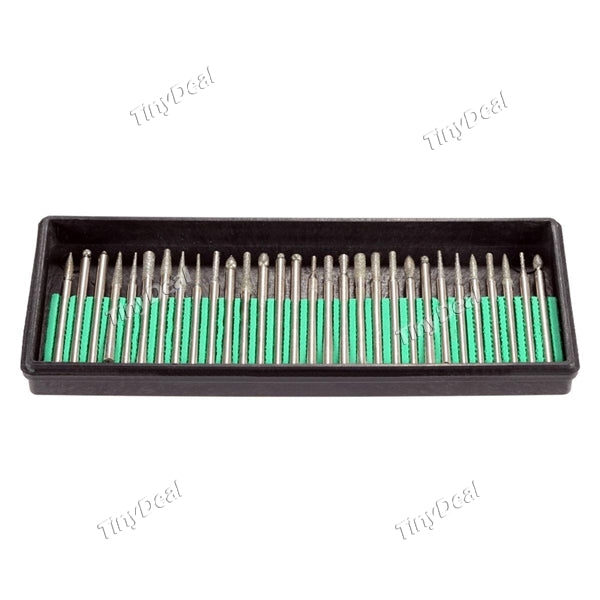 BMS-300 30pcs Titanium-Coated Diamond Drill Bit 3mm Grinding Head Mounted Point Set f Rotary Tool Jade Jewelry