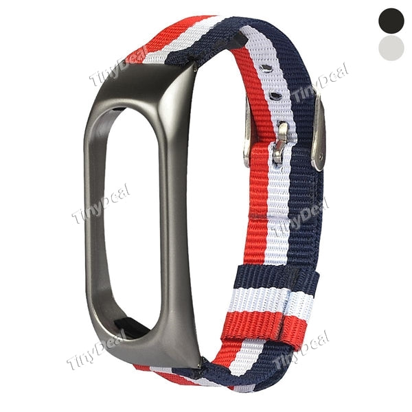 Xiaomi M2 T5 New 3-Color Stripes Canvas Replacement Strap Watch Band Alloy Shell Black/Silver Strap