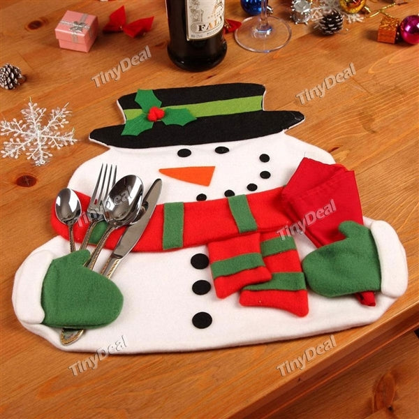 1pc Cute Smile Snowman Placemat+Red Napkins Christmas Dinner Desk Accessories Home Party Cotton Dinnerware Place Mat