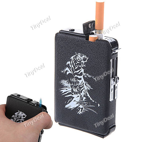 Black Metal Cigarette Case with Windproof Butane Jet Flame Torch Lighter HLI-5383