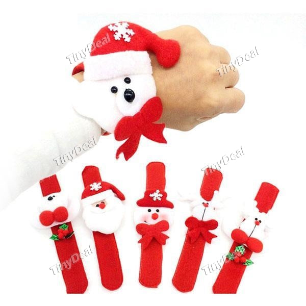 1pc Christmas Hand Band Chrismas Santa Reindeer Snowman Wristband Hand Slap Bracelet – Style Assorted