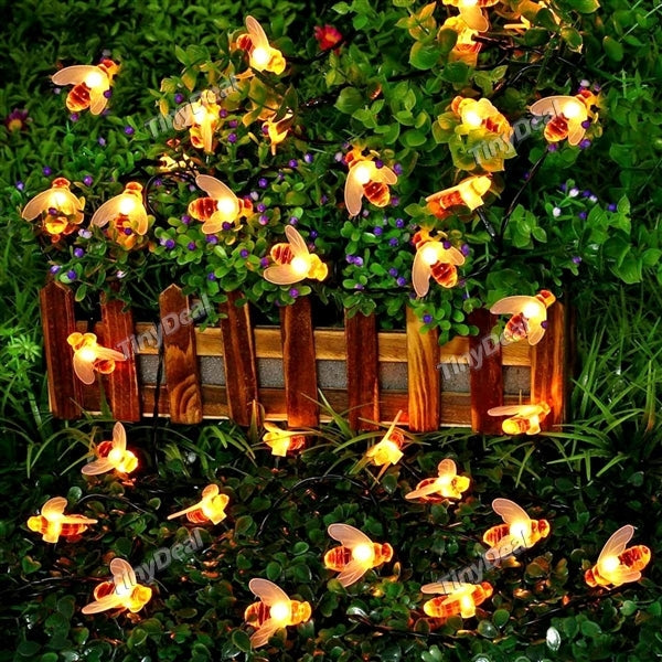 Solar String Light Outdoor Waterproof 20-LED Simulation HoneyBees Garden Decoration Light Warm White