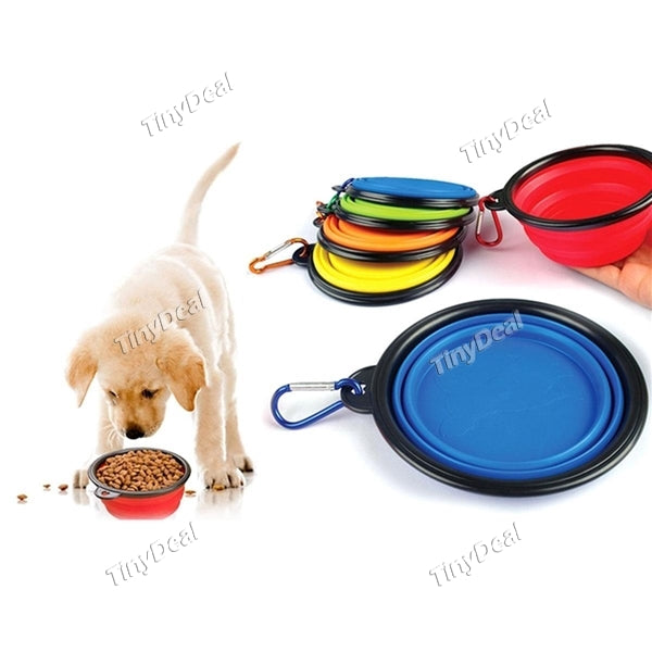 Collapsible Dog Bowl w Carabineer Foldable Expandable Cup Dish for Pet Food Water Feeding Portable Travel Bowl