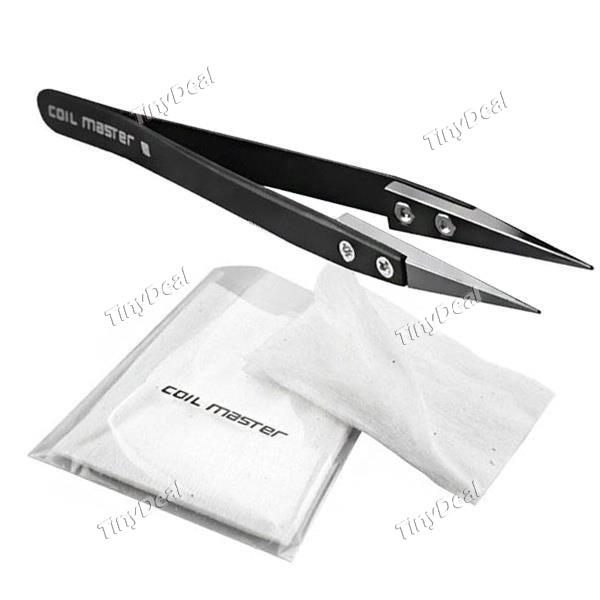 Authentic Coil Master Ceramic Tweezers for RDA RDTA Rebuildable Tank Atomizer - Black + 5 x Authentic Coil Master Cotton Wick