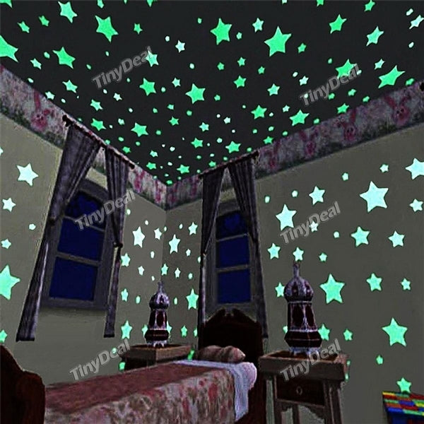 Luminous Stars Patch Home DIY Decor Fluorescent Patch Children's Room Bedroom Stereo Fluorescent Wall Stickers Pack of 100