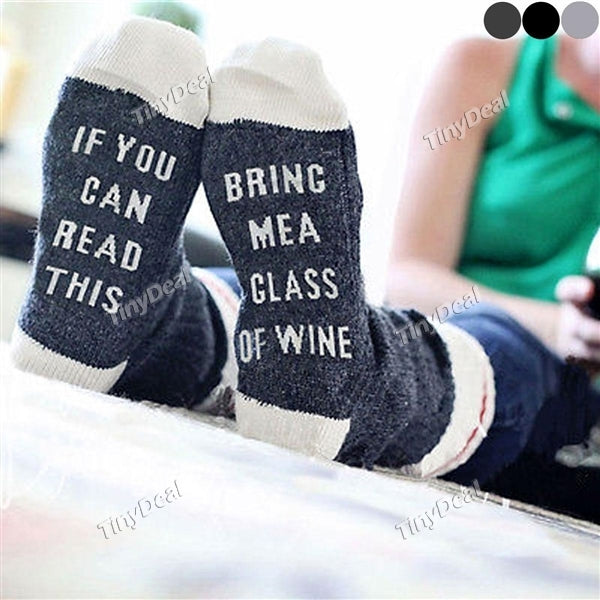 Funny IF YOU CAN READ THIS BRING ME A GLASS OF WINE Funny Cotton Christmas Tube Socks for Men Women