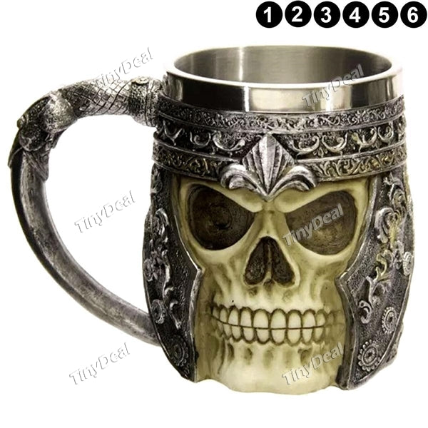Double Wall Stainless Steel 3D Drinking Mug Skull Bone Metal Wine Goblet Cup for Coffee Beer Wine