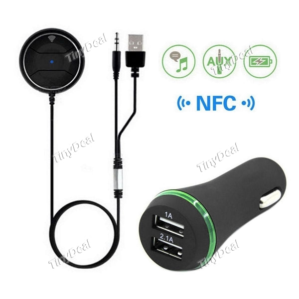 JRBC01 Bluetooth 4.0 Hands-Free Car Kit NFC Function 2.1A USB Car Charger 3.5mm AUX Cable Wireless Audio Receiver