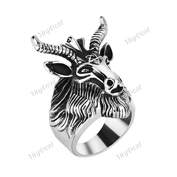 Fashion Jewelry Men's Stainless Steel Satan Star of David Ram Worship Baphomet Goat Head Ring