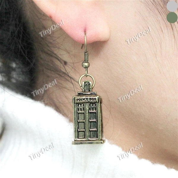Fashion Jewelry Doctor Who Taridis Police Box Metal/Enamel French Wire Earrings