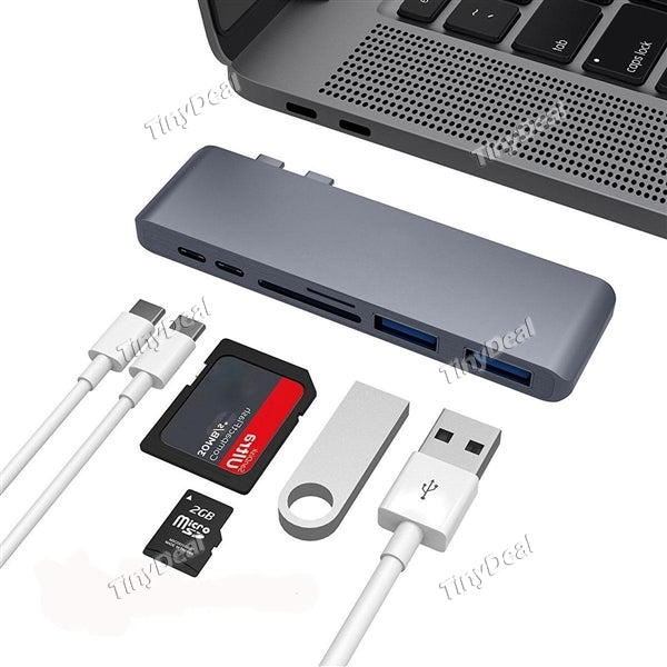 USB C Hub 6 in 1 MacBook Pro 2 Type-C Adapter Aluminum USB-C Charge SD/TF Card USB 3.0 f MacBook Pro 13'' & 15''