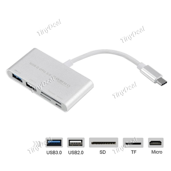 5-In-1 USB-C 3.1 Type-C OTG USB 3.0 2.0 Hub SD/TF Card Reader Combo for Laptop